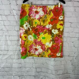 Talbots bright Floral Pencil Skirt womens 12 cotton lined